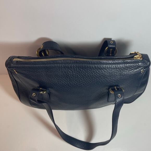 St. John Dark Navy Blue Pebbled Leather Shoulder Bag Handbag Purse - Picture 8 of 11